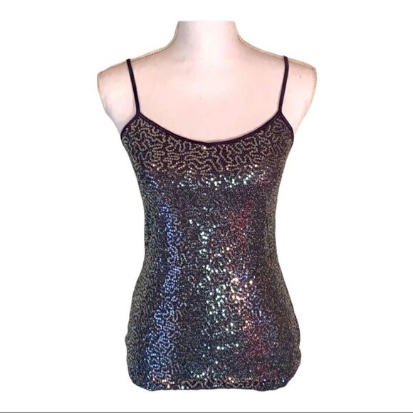 Express Silver Sequined Spaghetti Strap Tank Top NWT size Extra Small - Picture 1 of 6